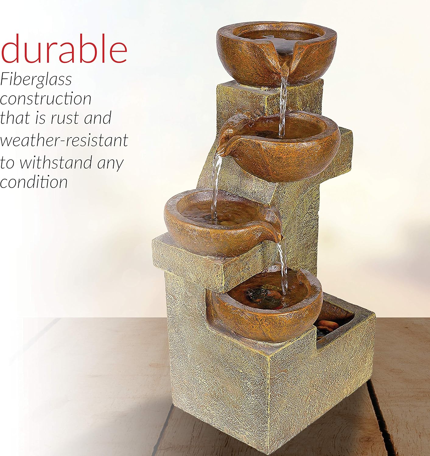 Alpine Corporation WCT726 Tiering Pots Fountain, 17 Inch Tall, Brown : Indoor Fountains : Garden & Outdoor