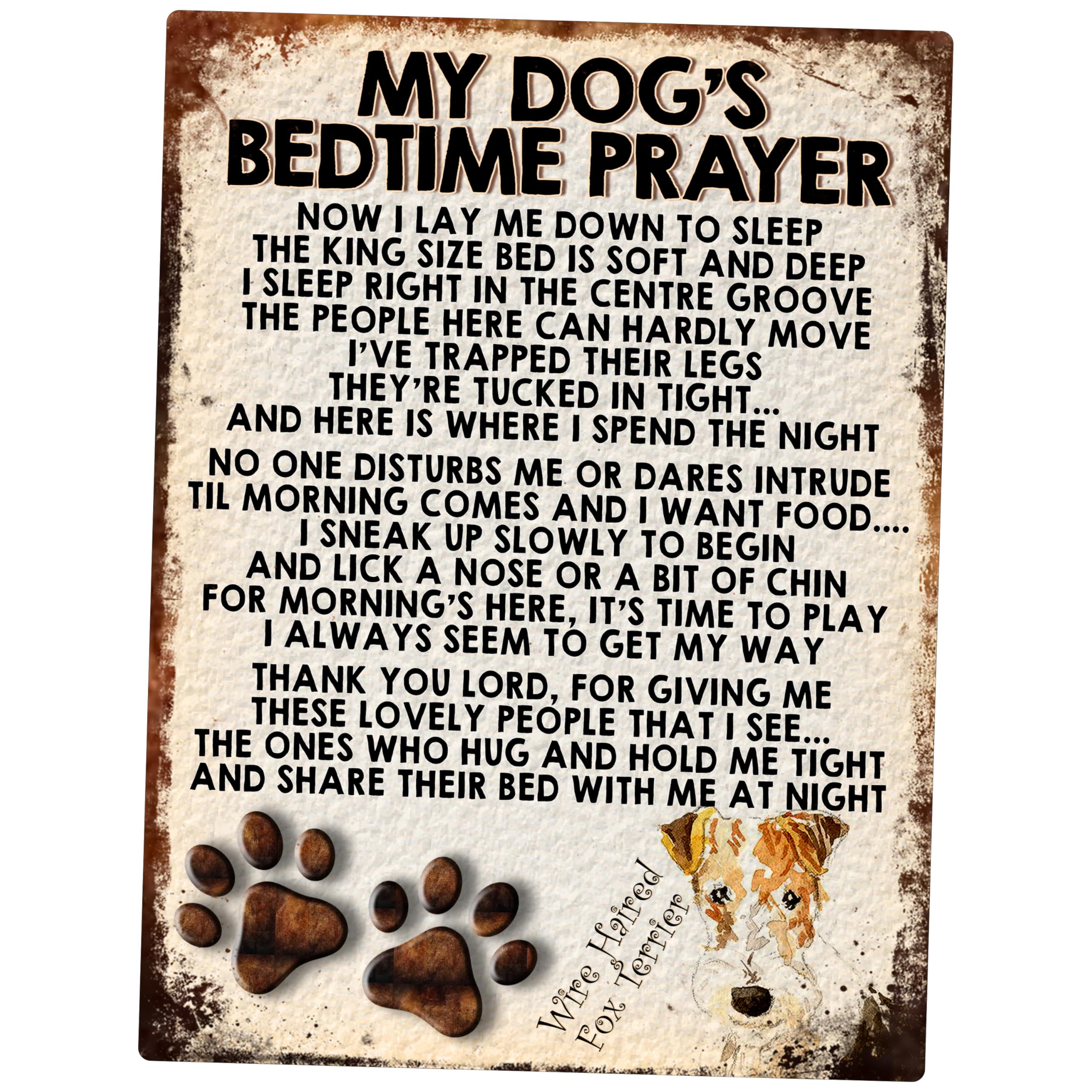 MY DOG'S BEDTIME PRAYER RETRO STYLE METAL TIN SIGN/PLAQUE (WIRE HAIRED FOX TERRIER)