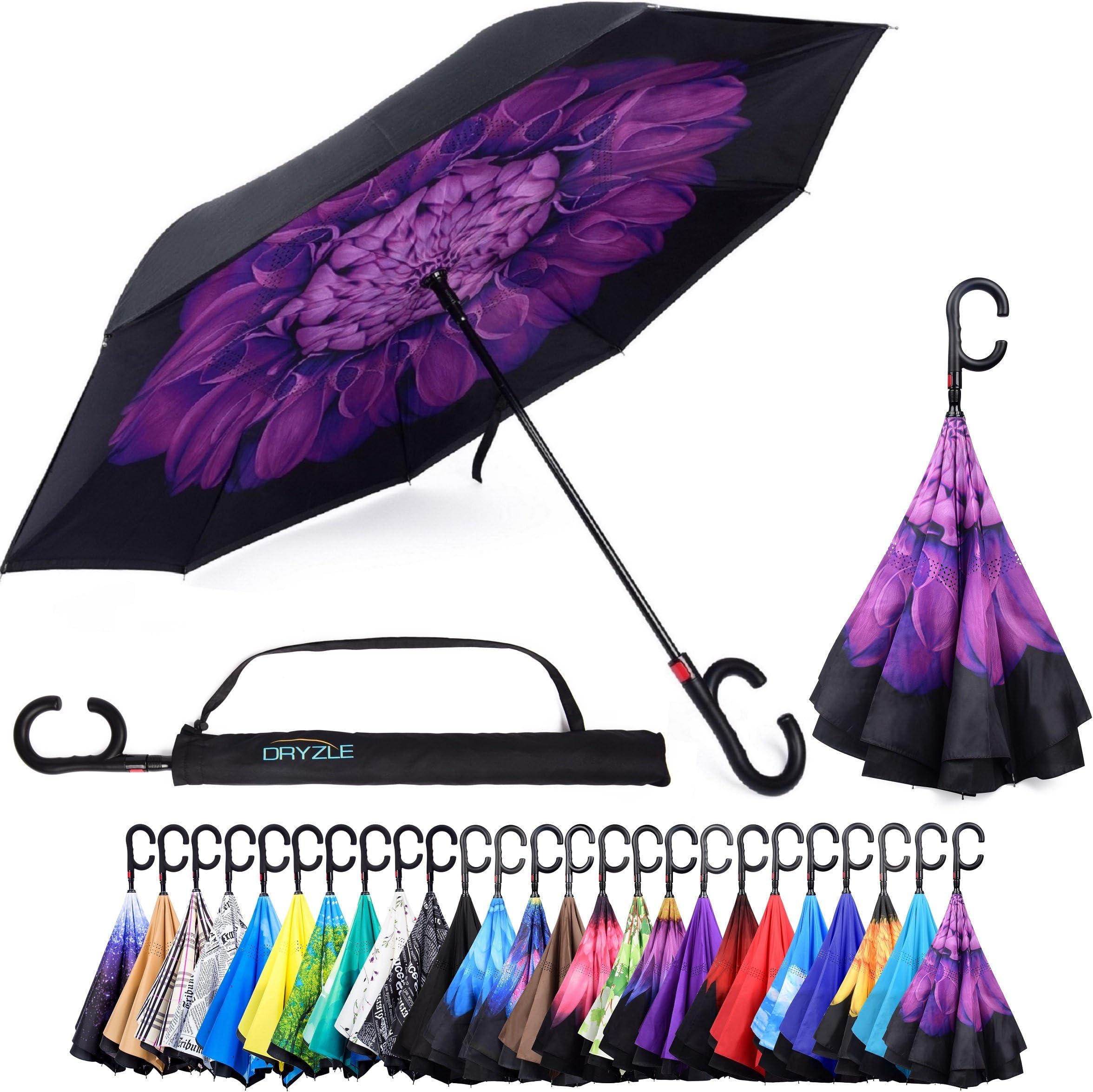 Reverse Inverted Inside Out Umbrella - Upside Down UV Sun Protection Windproof Brella That Open Better Than Most Umbrellas, Reversible Folding Double Layer, Suitable for Golf, Car, Women and Men
