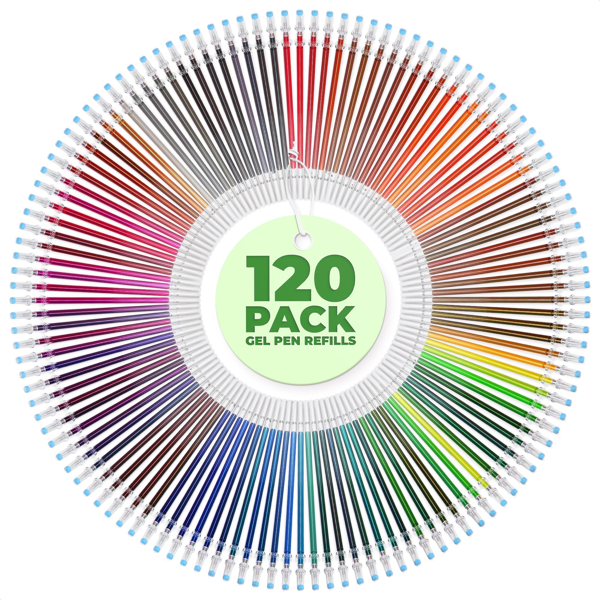 Photo 1 of 120 Pcs Glitter Gel Pen Refills for Adult Coloring - Colored Gel Pens Refills, 0.8-1.0 mm Thick Line, Good for Coloring, DIY, Scrapbook, Card & Decor - Pastel, Metal, Neon & Glitter Colors