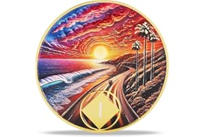 MASFOPONIC 1 Year Sunset Coastal Road Sobriety Coin – Journey into Serenity NA Medallion – Spiritual Token for Recovery & Clean Time – Empowering NA AA Chips – Gift for Men & Women