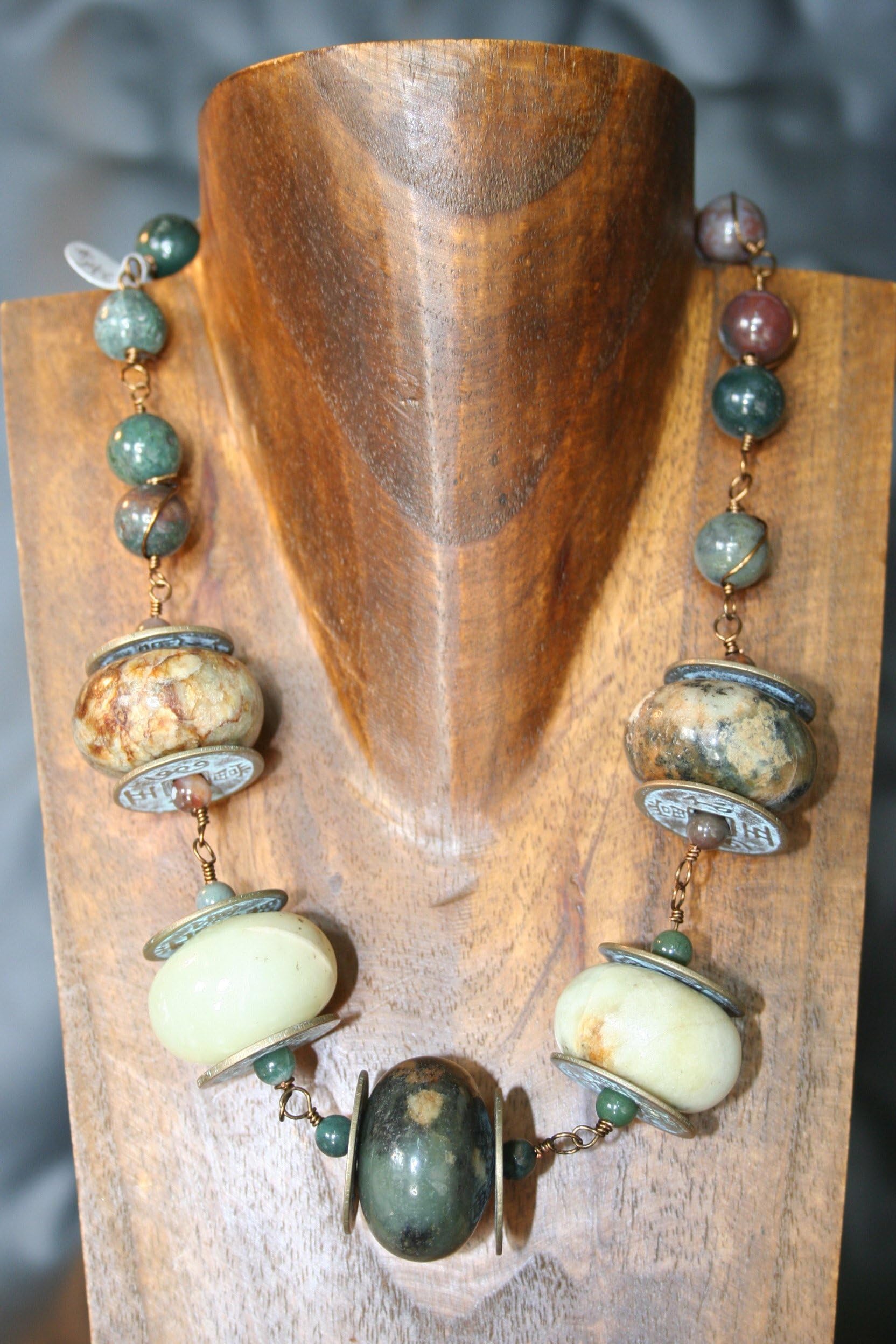 SERPENTINE/ANTIQUE CHINESE COIN NECKLACE