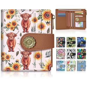 Chelmon Highland Cow Small Wallet Woman RFID Blocking | PU Leather, Bifold Credit Card Ladies Purse, Holiday Gifts for Mom, w