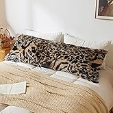 XeGe Fluffy Faux Fur Tiger-Leopard Patchwork Print Body Pillow Cover, 20x54 Fuzzy Zippered Body Pillowcase, Farmhouse Plush Shaggy Long Bed Pillow Cover for Pregnancy Side Sleeper, Brown and Black