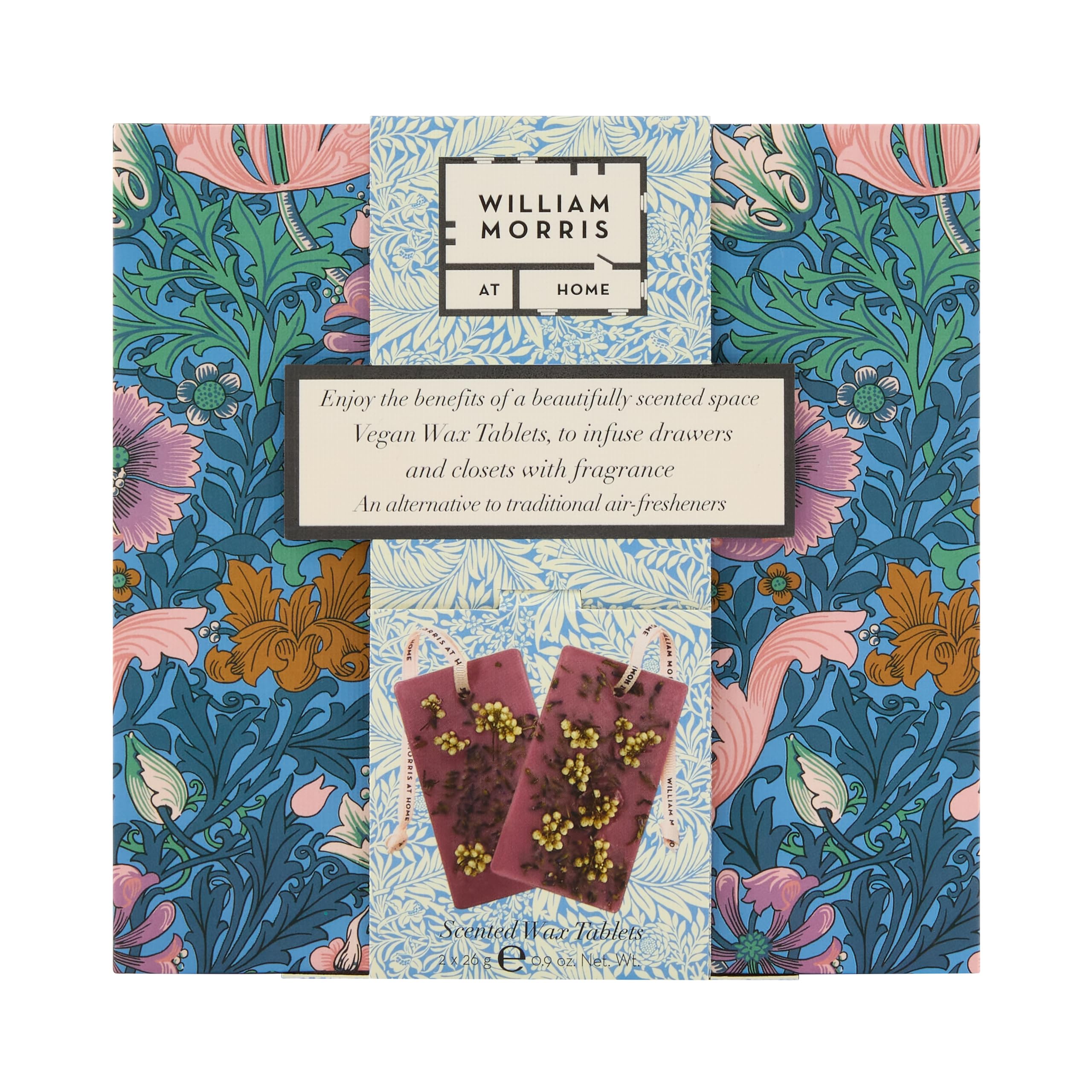William Morris At Home Scented Wax Tablets x2 Complimentary Free Tester, Essential Oils and Calming Lavender, Travel Size, Cruelty and Vegan Friendly, Beauty Gift for Her, Christmas Stocking Filler