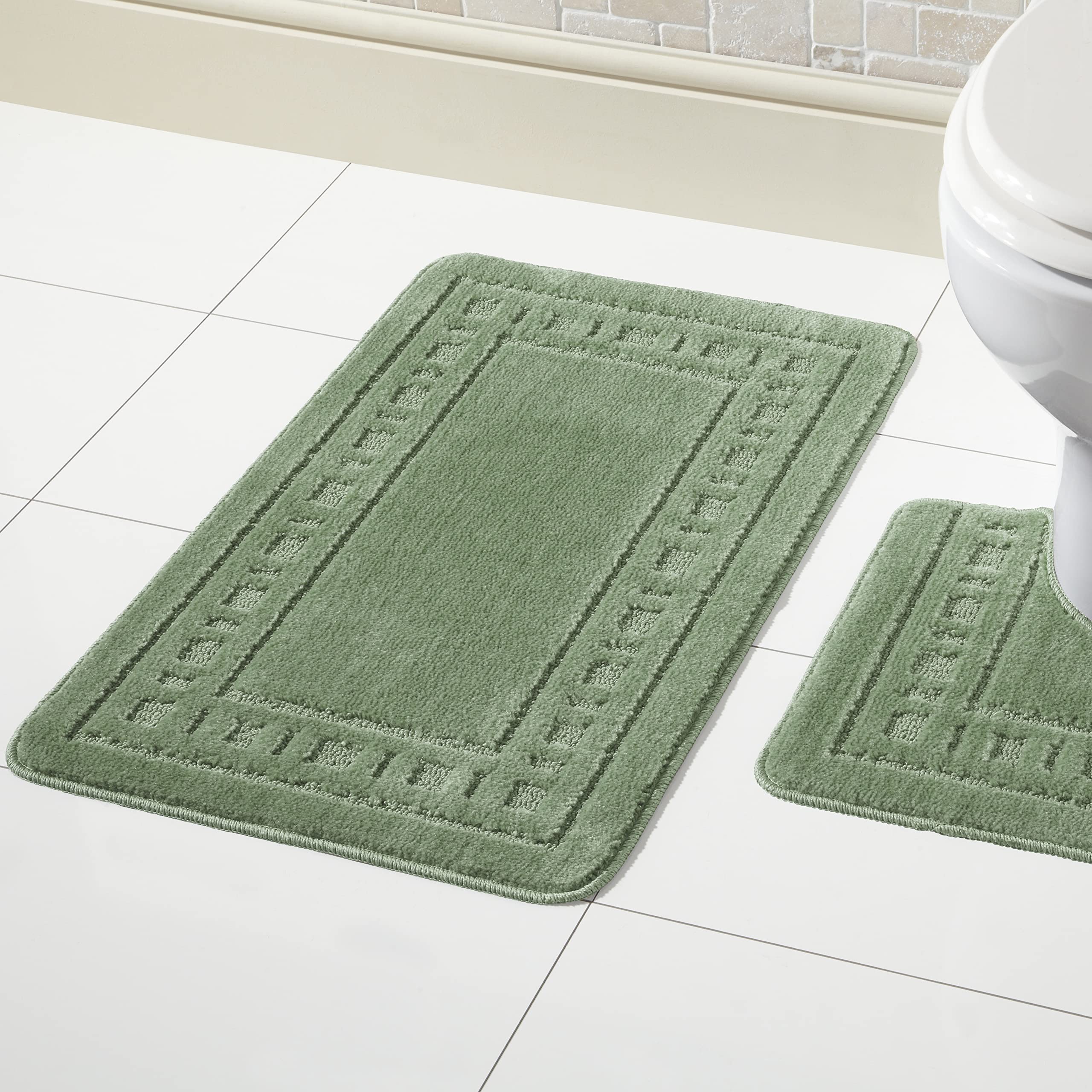 Olivia Rocco Miami 2 Piece Bath Mat & Pedestal Set, Non Slip Bathroom Set (Forest Green) — image 1
