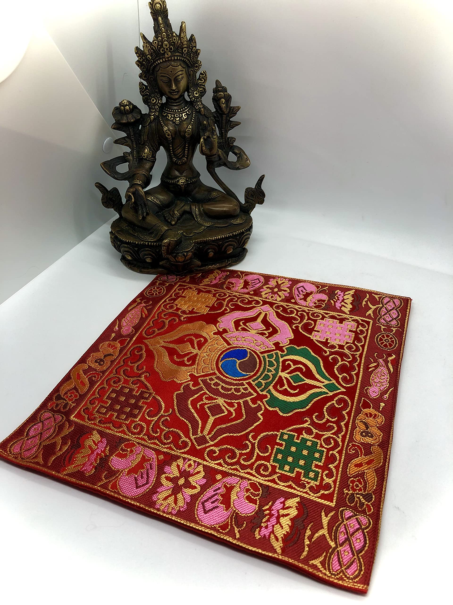 Tibetan Buddhist red Double dorje Silk Brocade Table Cover/Altar Cloth/Shrine Cloth/Cover/placemat