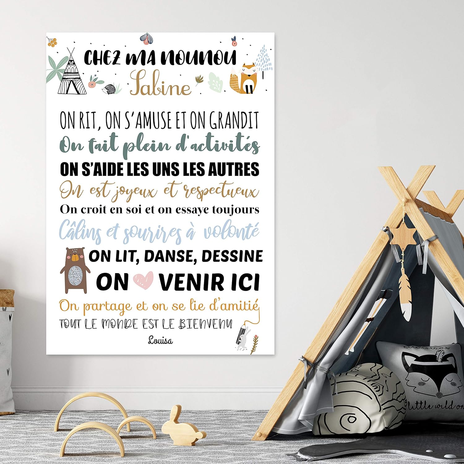 Affiche Chez Ma Nounou Pour Un Cadeau De Fin Dannee Unique A Personnaliser Avec Le Nom De La Nounou Ou Astem De Votre Enfant Collection Foret Produits Handmade Bebe Et Puericulture