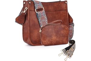 HKCLUF Crossbody Bag Purse for Women 2PCS/Set Leather Hobo Handbag Wallet Set With 2Adjustable Guitar Strap Shoulder Bag