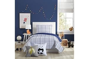 URBAN PLAYGROUND Marquis Navy Plaid Quilt and Pillow Sham Set - 2 Piece Microfiber Boys/Kids Bedding Set, Lightweight, Machine Washable - Twin Size