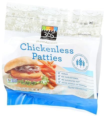 365 everyday value breaded chickenless patties (099482443085)