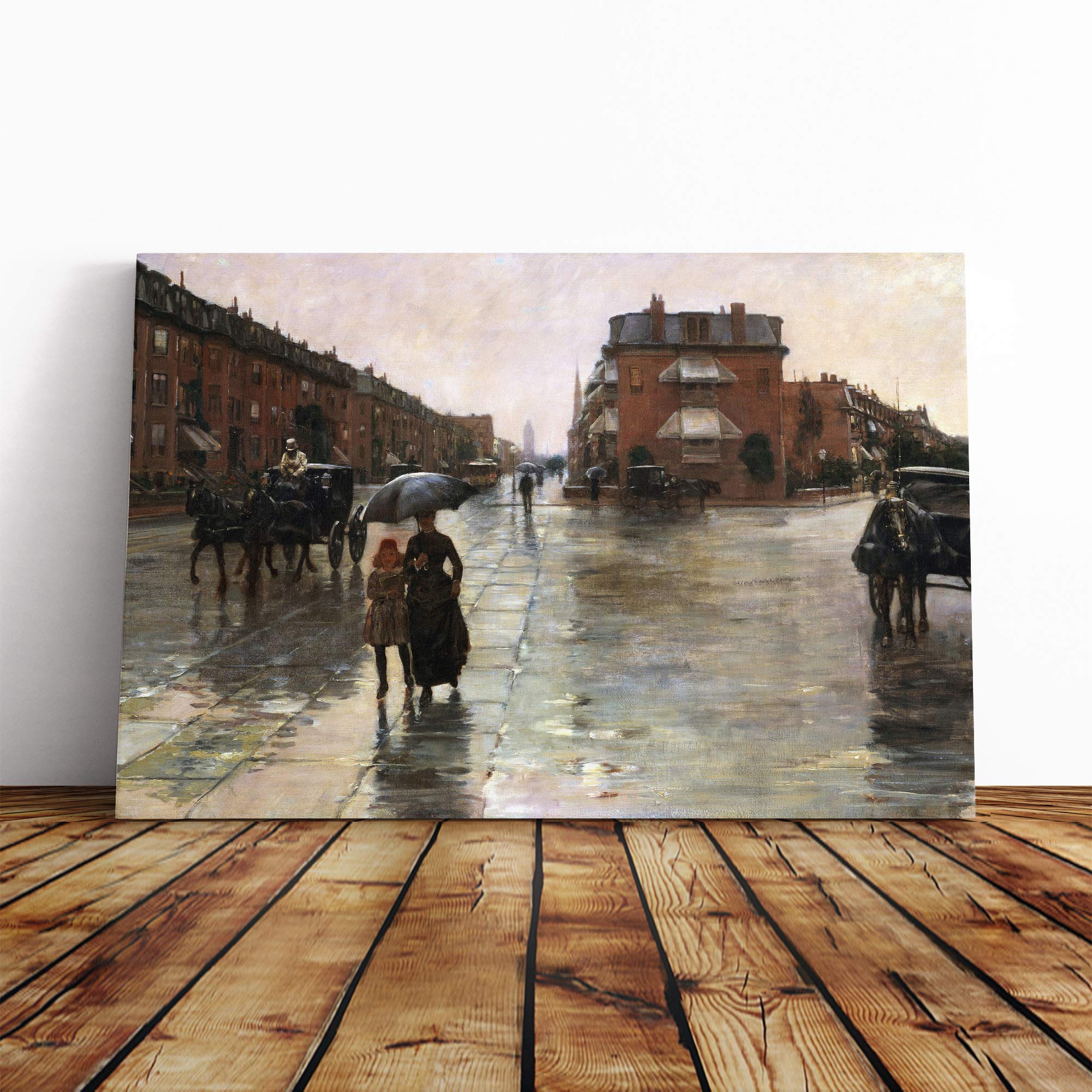 Childe Hassam Rainy Day, Boston Canvas Print | Gallery Wrapped 30mm Frame Wall Art | 20x14 inches | Ready to Hang | Contemporary Picture | Living Room Bedroom Lounge Office