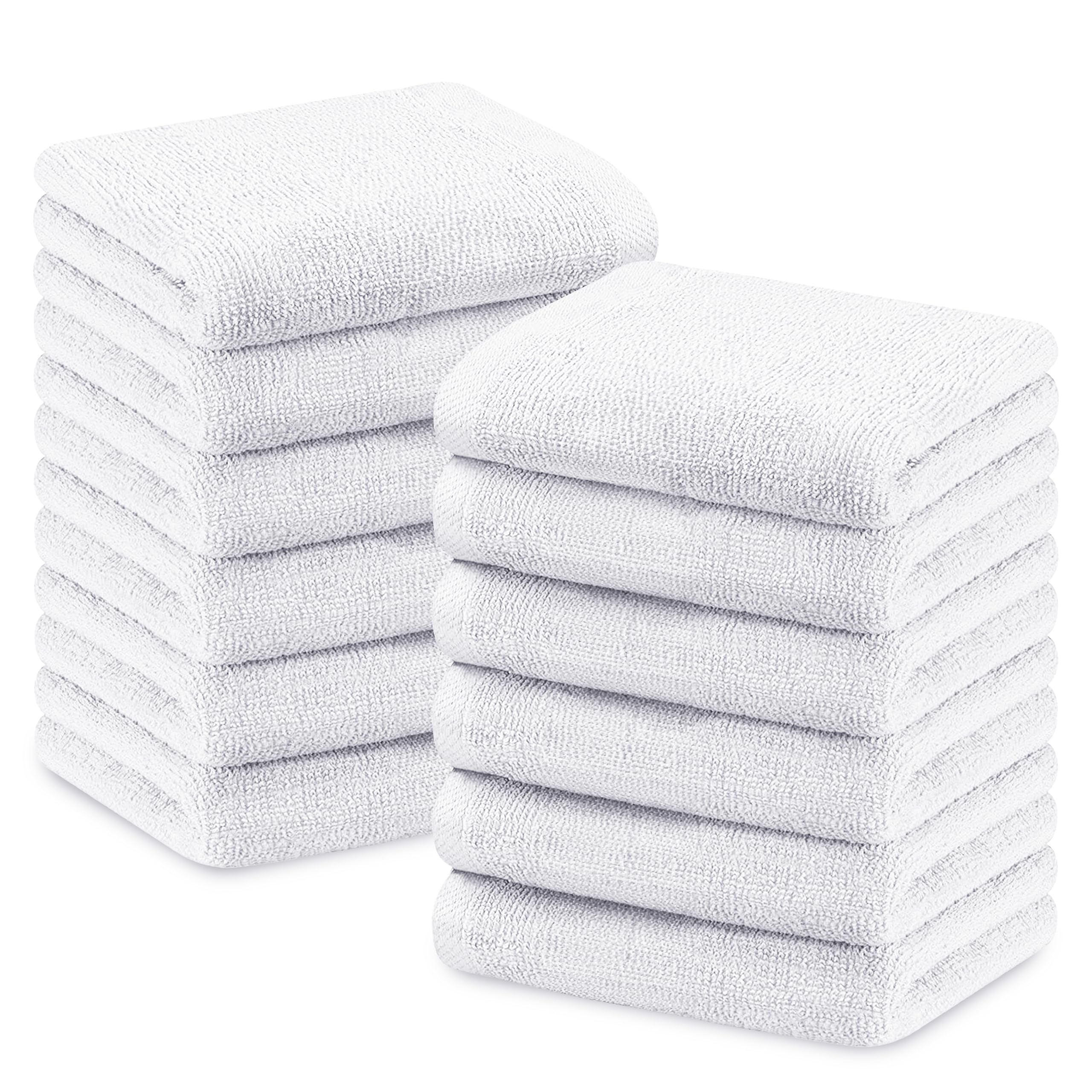 Olivia Rocco Hotel Collection Towels White Grey Hospitality Commercial Towel Set for Hotels B&Bs Hospitals 100% Soft Cotton Super Absorbent and Quick Dry, 12 Pk Face Cloths White