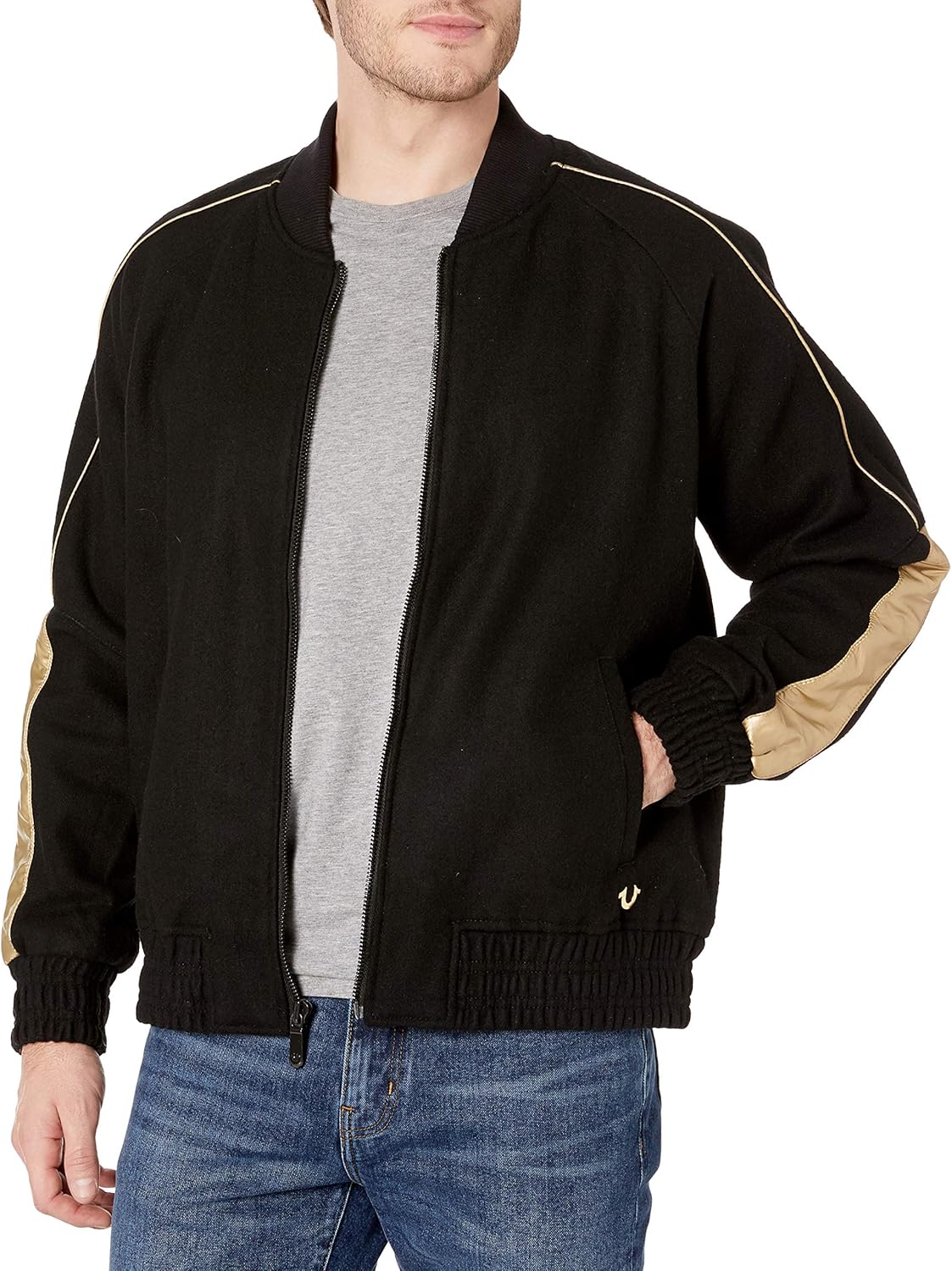 True Religion mens Long Sleeve Ragland Varsity Jacket at  Men’s Clothing store