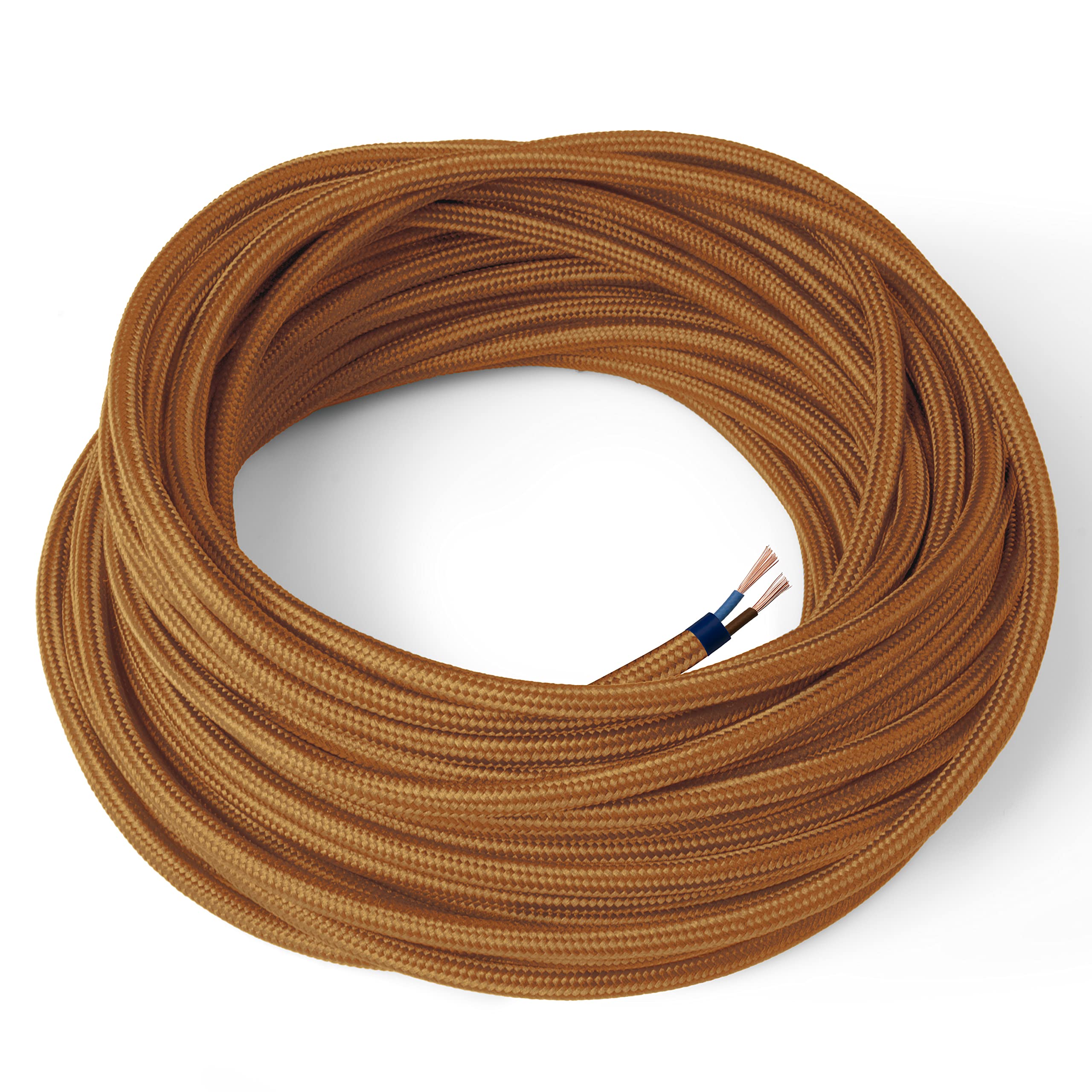 Amarcords - textile electric cable WHISKEY color, round, silk, 5 meters, 2 conductors 2x0.75 - Wire coated in colored vintage fabric for chandeliers and lamps applique lampshades.