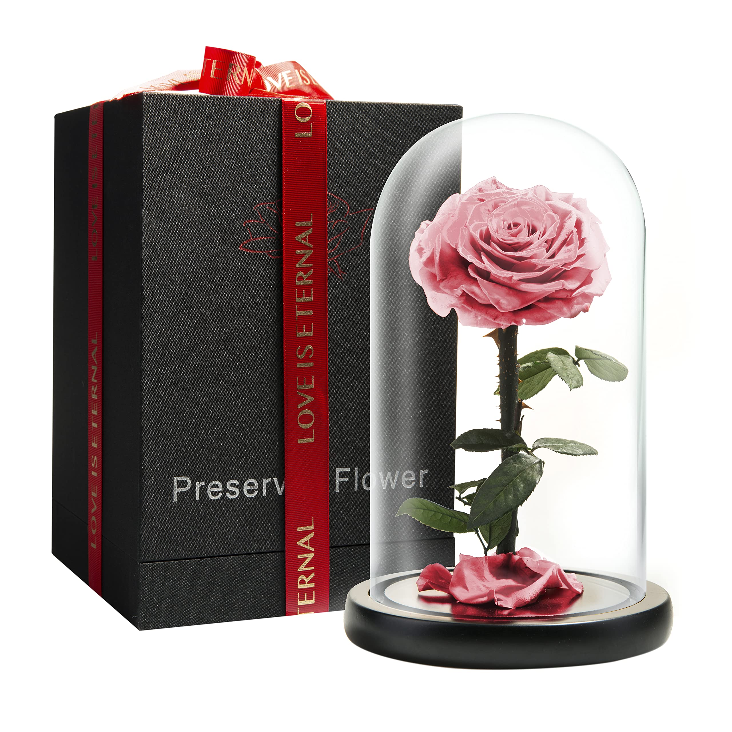 Photo 1 of LOVAPPY Forever Preserved Rose - Eternal Rose in Glass Dome - Beauty and The Beast Rose for Mom - Fresh Flowers for Delivery Prime (Pink, 9 Inch)