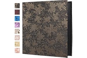 RECUTMS Leather Cover Photo Album 600 Pockets Sewn Bonded Memo Album Slots Album Hold 4x6 Photos 5 Per Page Valentines Day Present Wedding Memory Album (Bronze Grape Flower)