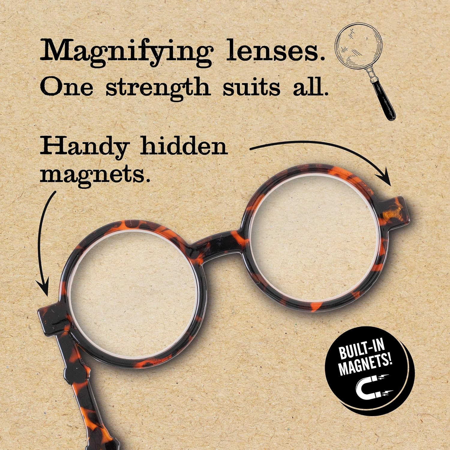 IF Simply Marvellous Magnetic Spectacles - Tortoiseshell Round, Beige, 18 cm x 19 cm x 0.8 cm - Image 3