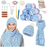 Katech Crochet Kit for Beginners w/Step-by-Step Instruction for Hat, Scarf | Complete Crochet Kit for Adults Learn-to-Crochet Hat and Scarf, Starter kits clue 6 Yarn and Ergonomic Hooks pink