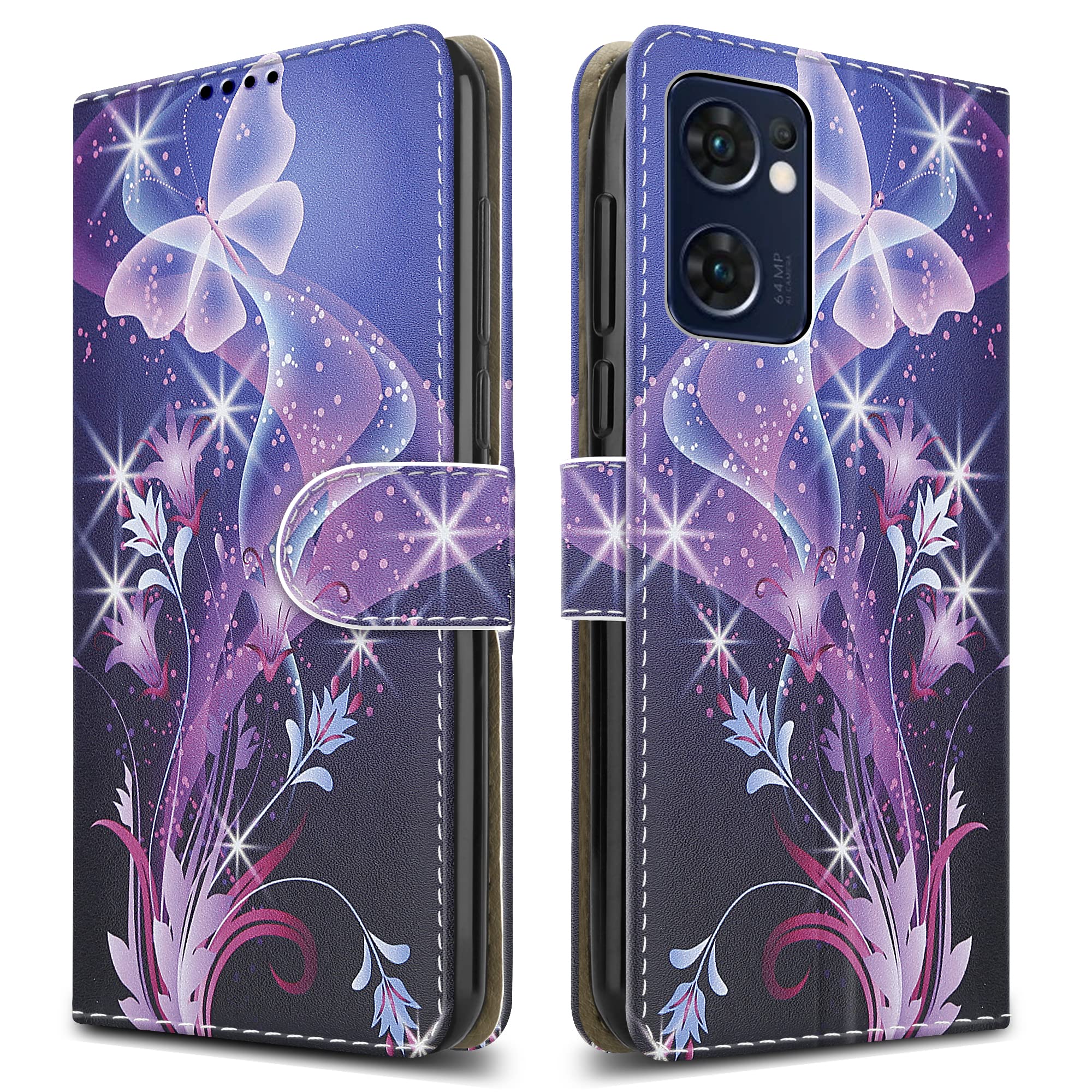 PIXFAB For Oppo Find X5 Lite 5G Leather Phone Case, Magnetic Closure Full Protection Book Folio Design, Wallet Case Cover [Card Slots] and [Kickstand] For Oppo Find X5 Lite 5G - Butterfly