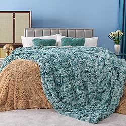 GONAAP Fuzzy Faux Fur Throw Blanket Frosty Green