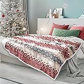 PAVILIA Premium Christmas Sherpa Throw Blanket, Red White Snowflake Holiday Blanket, Ultra-Soft Reversible Fleece Winter Throw for Home Decoration, Cozy Plush 60x80