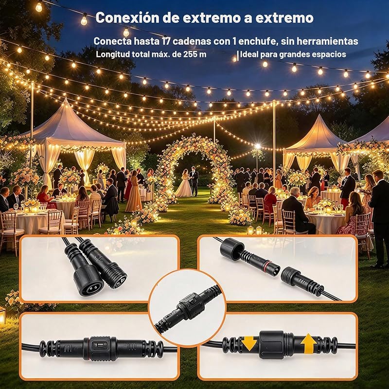 13 Metros Guirnalda Luces Exterior G40 LED Guirnaldas Luminosas de Exterior Impermeable IP45, Cadena de Luz para Jardín Terraza Patio Fiesta, 2700K Blanco Cálido — foto 5 de 8