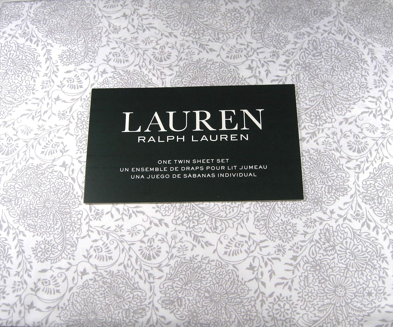 Lauren 3 Piece Twin Size Floral Sheet SetLLight Gray and White100% Cotton