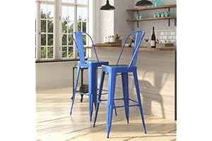 Merrick Lane Dothan Series Blue 30" High Metal Bar Height Stool with Removable Back for Indoor-Outdoor Use