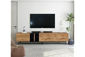 Virubi Modern TV Stand with 3 Cabinets & Open Shelves, Minimalist Wooden Entertainment Center for TVs Up to 80”, Sturdy TV Console for Living Room Bedroom Decor (Wood)