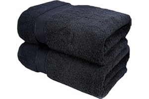 GLAMBURG 700 GSM Premium Cotton 2-Pack Oversized Extra Large Bath Sheet Set - 100% Combed Cotton - 2 Bath Sheets 35x70 - Luxury Hotel & Spa Quality - Durable Ultra Soft Highly Absorbent - Black