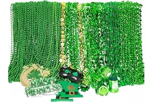 EOBOH 200PCS St Patricks Day Beads Necklace Accessories, 12 Kinds of St Patricks Beads, Irish Shamrock Beer Mug Coins Pendants Beads, Adult St Patricks Necklaces Bulk for Parade Party Supplies Favors