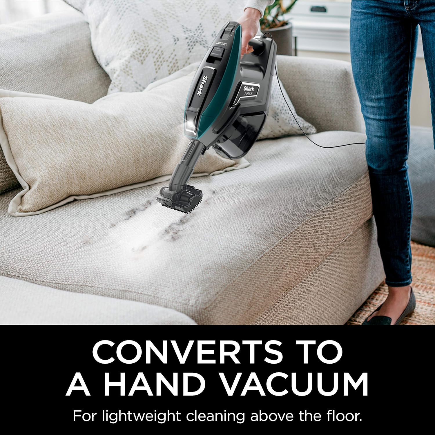 Shark ZS362 APEX Corded Stick Vacuum with DuoClean and Self-Cleaning Brusholl, Precision Duster, Crevice and Pet Multi-Tool, Forest Mist Blue, 10.2 in L x 9.8 in W x 46.4 in H -