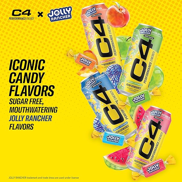 C4 PERFORMANCE ENERGY DRINK, JOLLY RANCHER VARIETY PACK, ZERO SUGAR CARBONATED PREWORKOUT ENERGY, 200MG CAFFEINE WITH BETA ALANINE, 16 FL OZ (12 PACK)