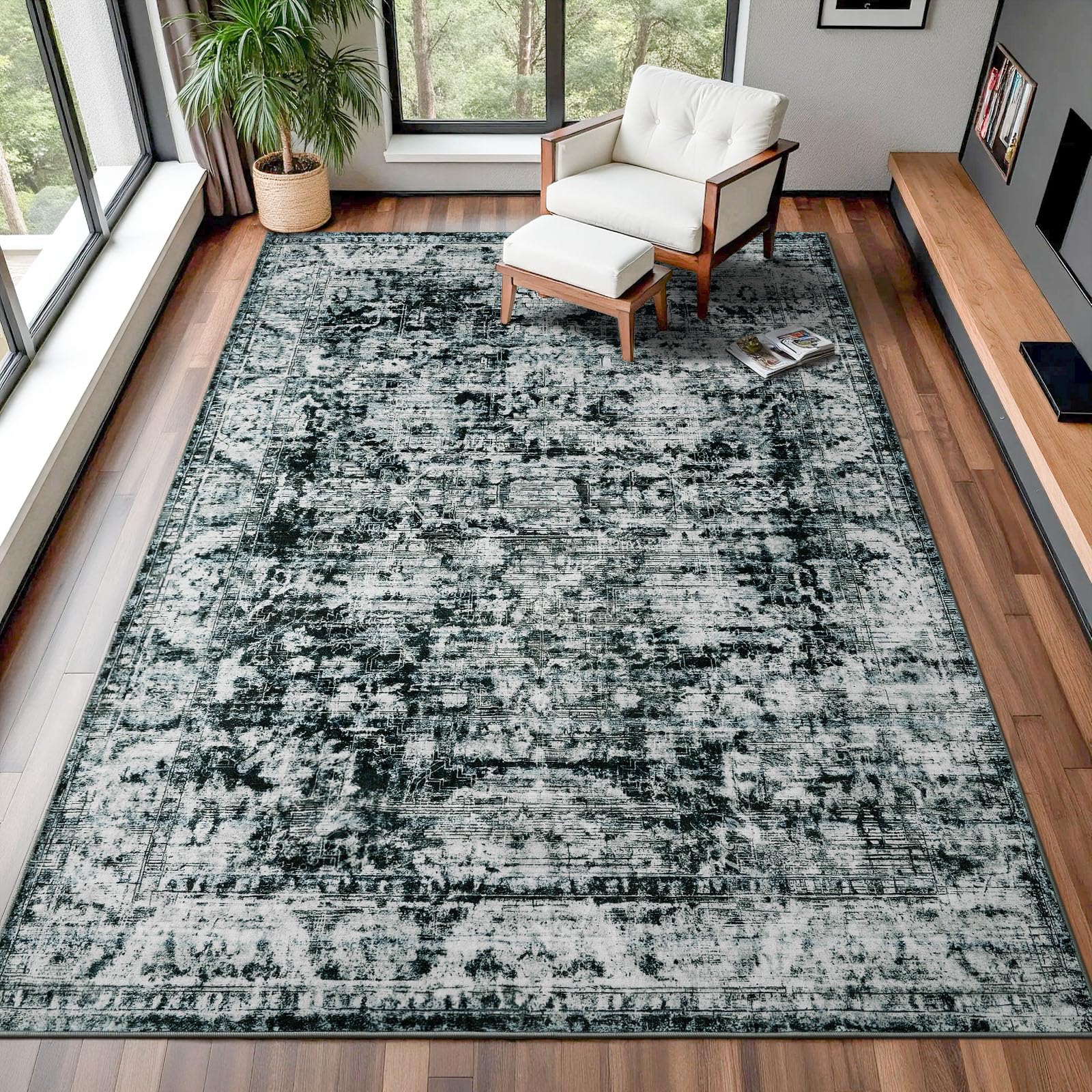 Photo 1 of QXKAKA 5x8 Non Slip Area Rug, Modern Soft Rugs for Living Room Machine Washable Easy Clean, Kids Pet Friendly Non Shedding, Comfortable for Bedroom Dining Room Kitchen Home Office Floor - Gray