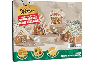 GENERIC Gingerbread House kit [Set of 4] Mini Village Gingerbread Decorating House Kit, DIY Gingerbread House, Fun Holiday Activity for Kids, Ease Crafted Grooves Decor Kit; Icing/Sugar/Candies/Jellies/Trays-10 Pcs Set
