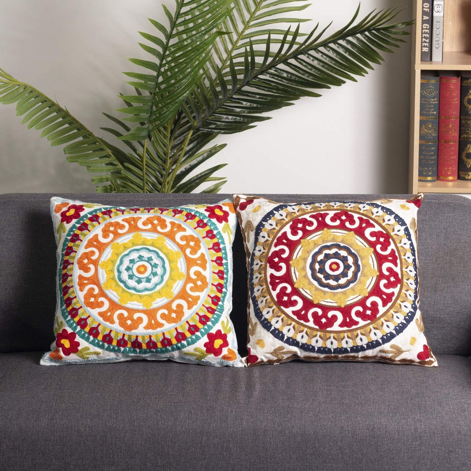 Amazon Com Embroidered Throw Pillow Covers 18x18 Decorative Farmhouse For Living Room Outdoor Pillows For Patio Furniture Throw Pillows For Couch Cojines Decorativos Para Sala Fall Decor For Home Christmas Sofa Home