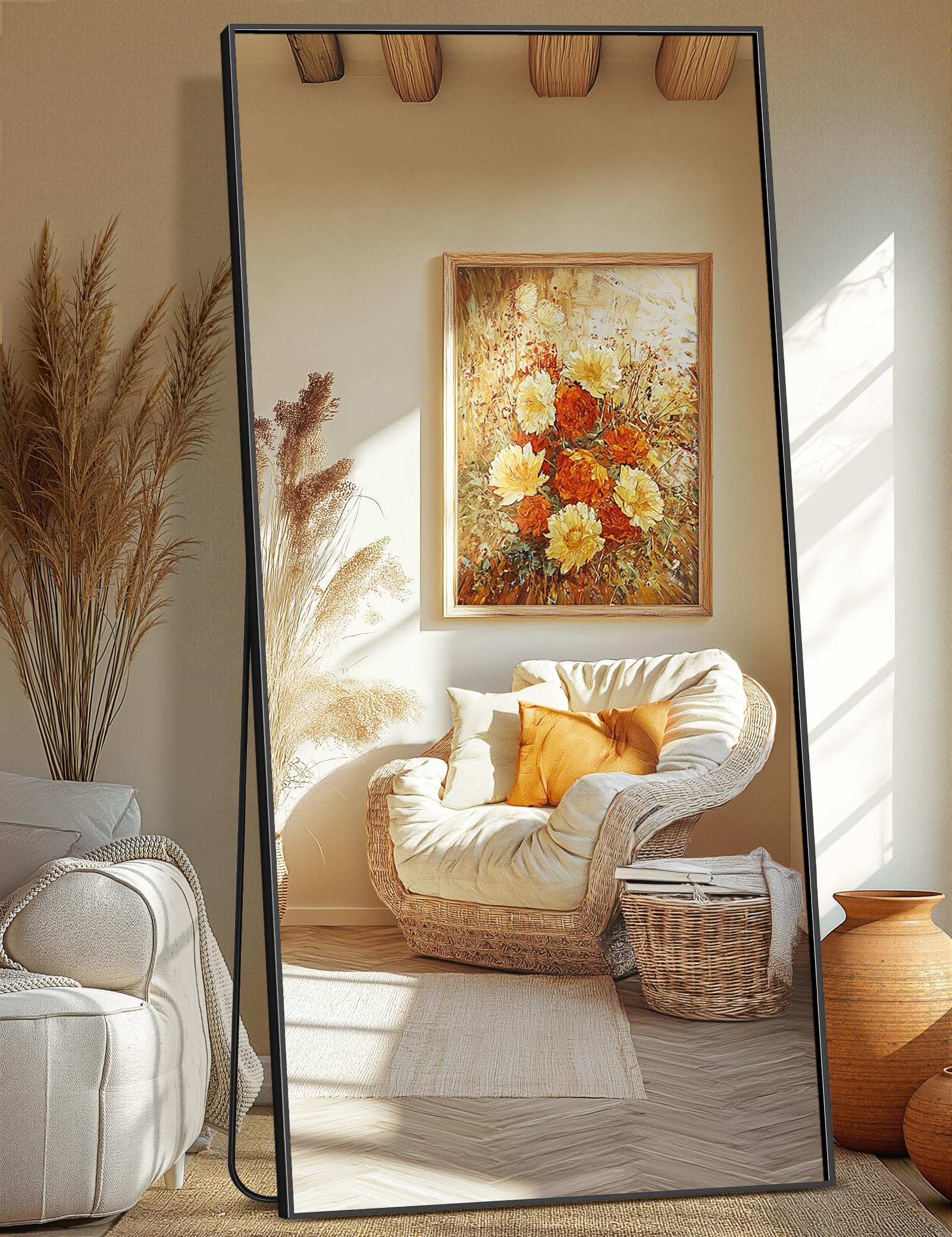 Photo 1 of TRAHOME Full Length Mirror, 75"x35" Standing Floor Full Body Mirror for Wall with Aluminum Alloy Frame for Bedroom, Living Room, Dressing Room(Black)