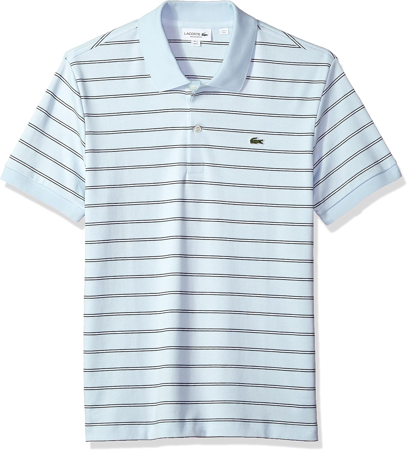 Lacoste Men's Short Sleeve Striped Pima Interlock Regular Fit Polo, DH3988, Rill Light Blue/Navy