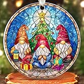 LUCAGIFT Gnome Ornaments - Gnome Christmas Ornament 2025 - Holiday Gnomes Ornaments for Christmas Tree - Gifts for Gnomes Lovers, Family, Friends - Stained Glass Style Acrylic Ornament