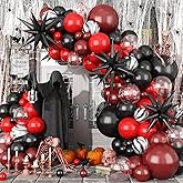 Halloween Balloons Arch Garland Kit, Halloween Party Decorations, Dark Red Black Latex Balloon mit Explosion Star Foil, Black Agate Marble Burgundy Handprint Balloons for Indoor Outdoor Spooky Party