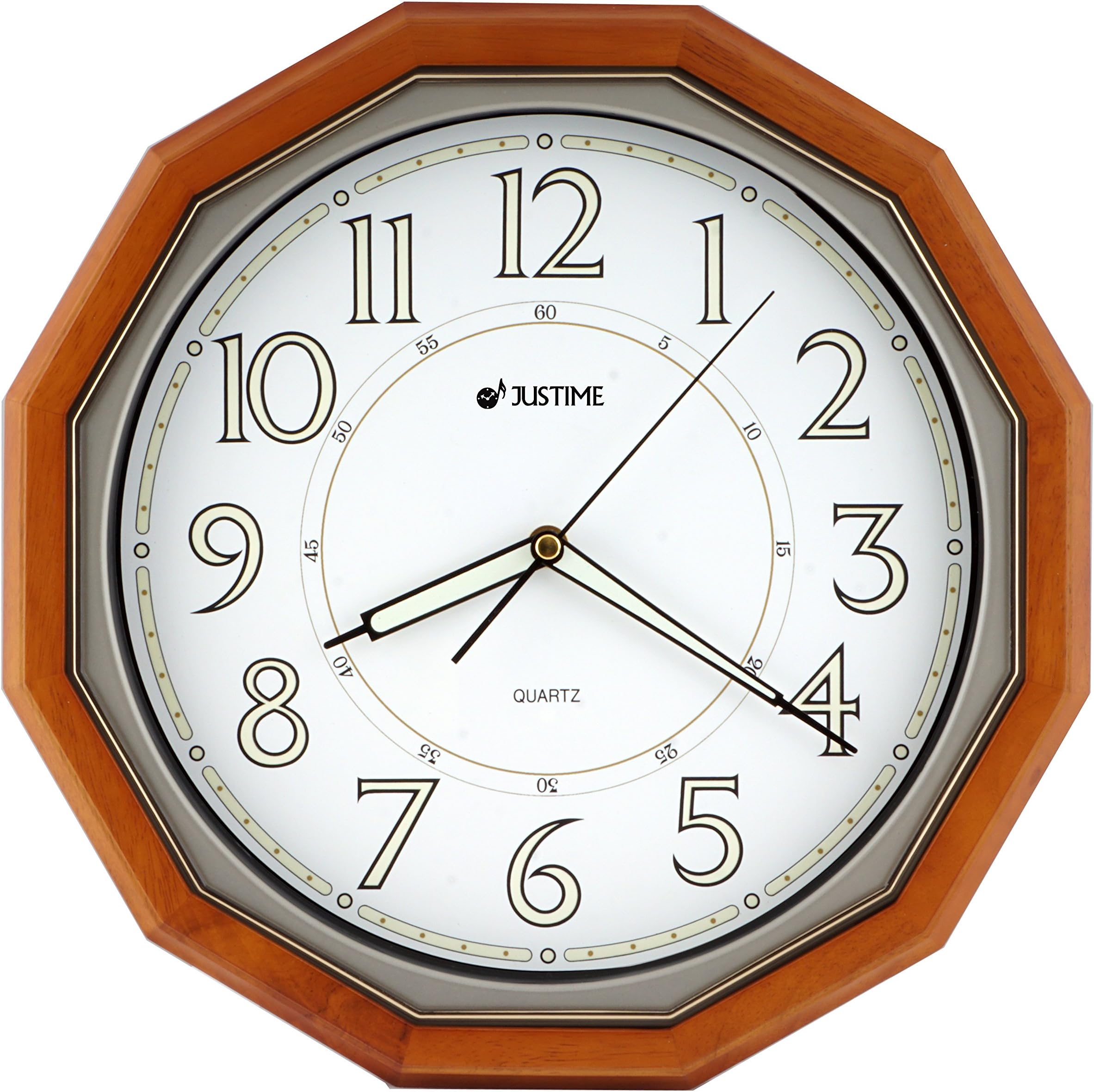 15 Inch Elegant 16 Angle Solid Wood Quality Luminous Glow Dial Quartz Wall Clock Home Decor (WW0312)