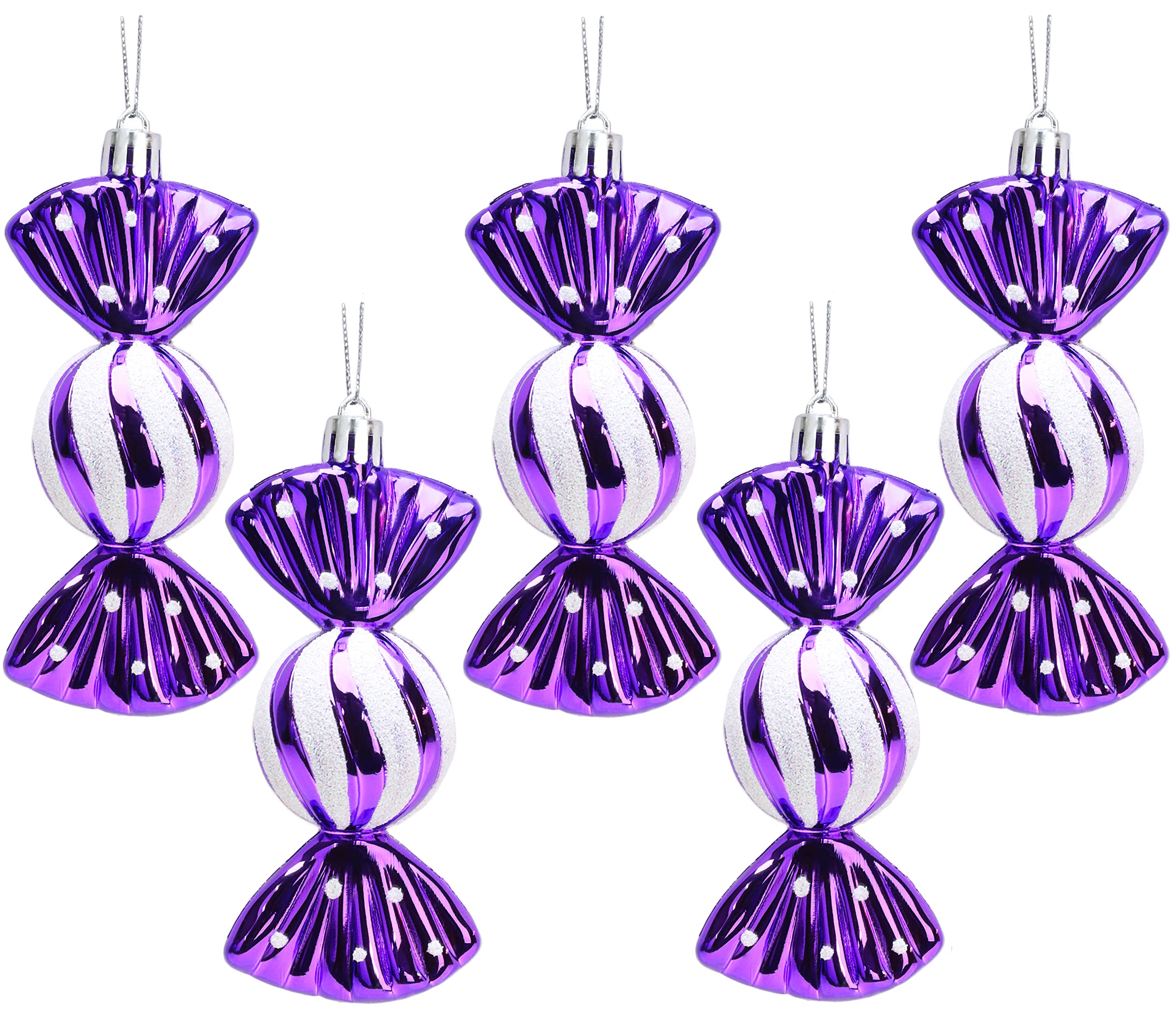 Christmas Concepts® Pack of 5-110mm Large Sweet Shaped Baubles - Shiny & Glitter Decorated - Christmas Baubles (Purple)