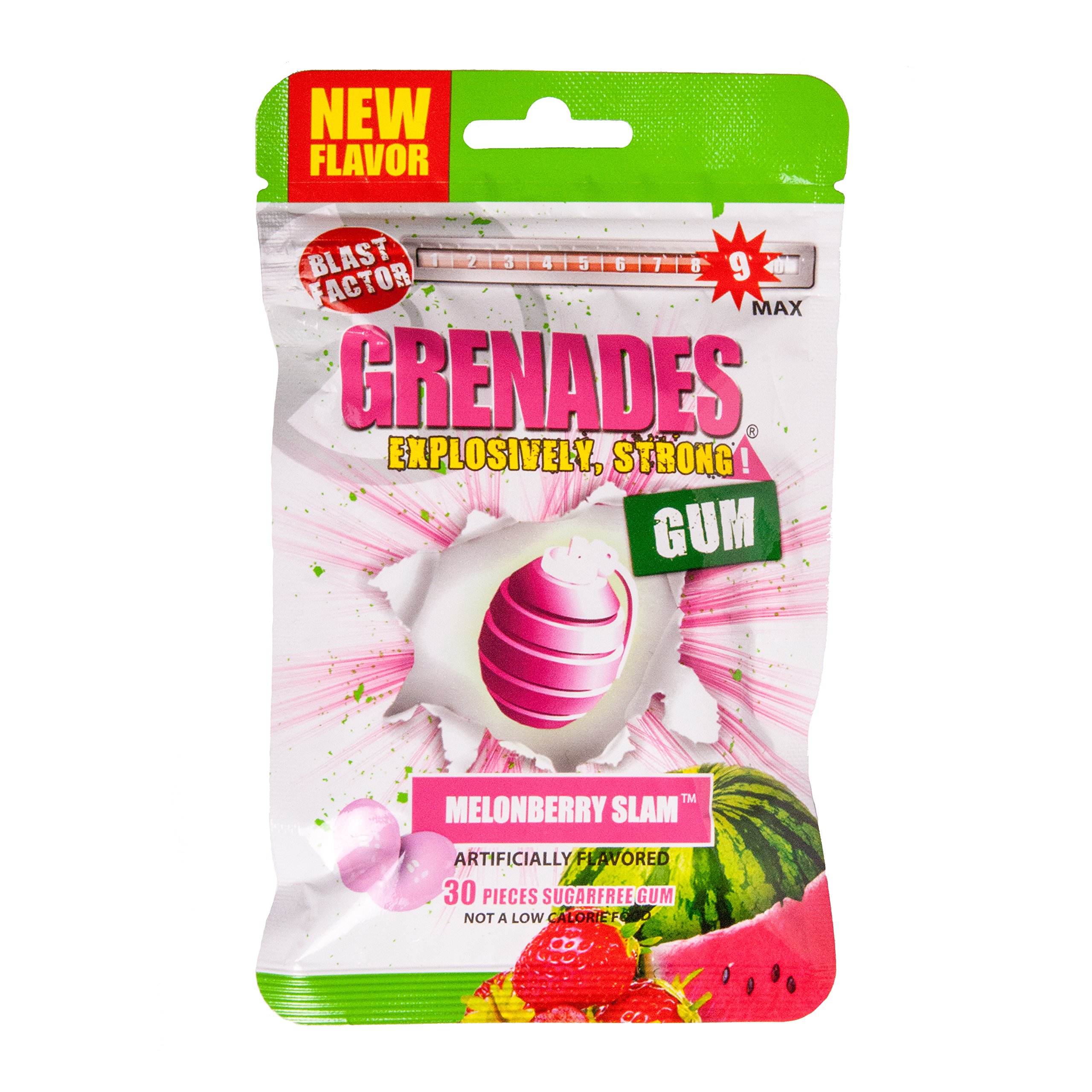 Grenades, Explosively Intense Sugar Free Chewing Gum (MelonBerry, 1