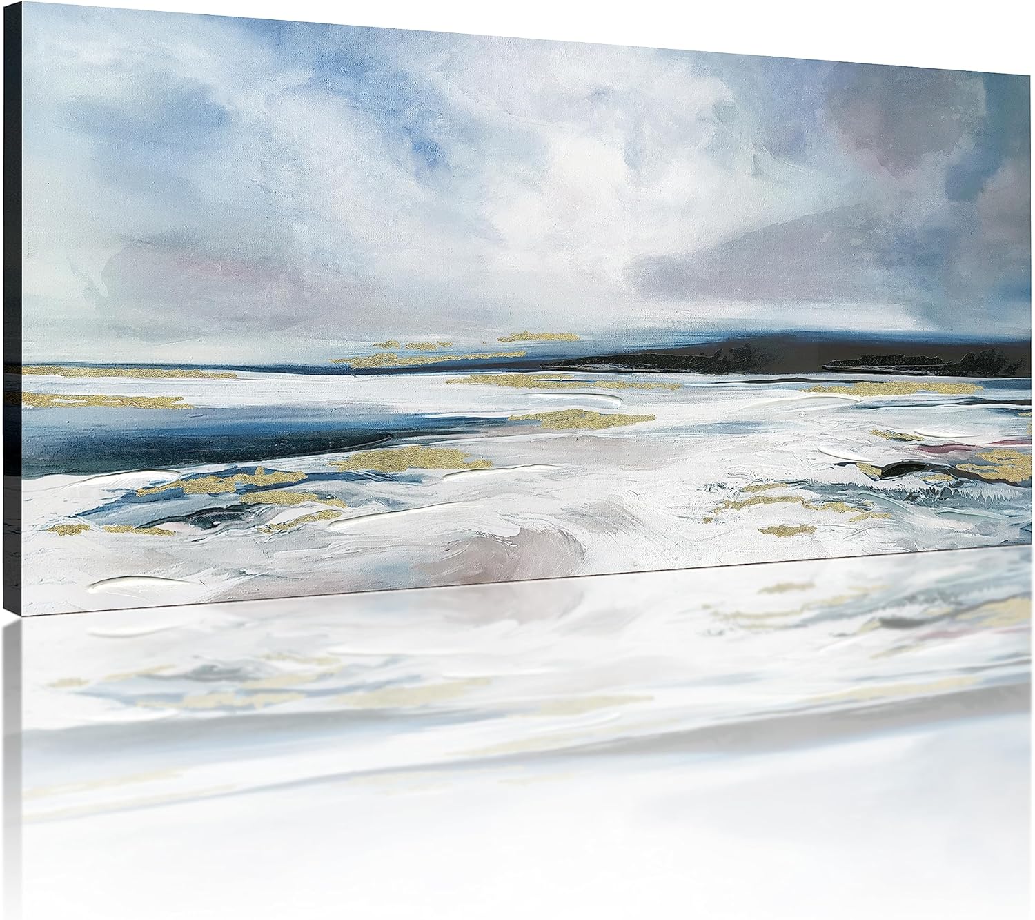 Paintings - WEMIABL Large Size Canvas Wall Art Seaside Abstract Beach Style With Gold Oil And Textured Finish for Home Decoration (The waves of the sea beach, 40 * 20)