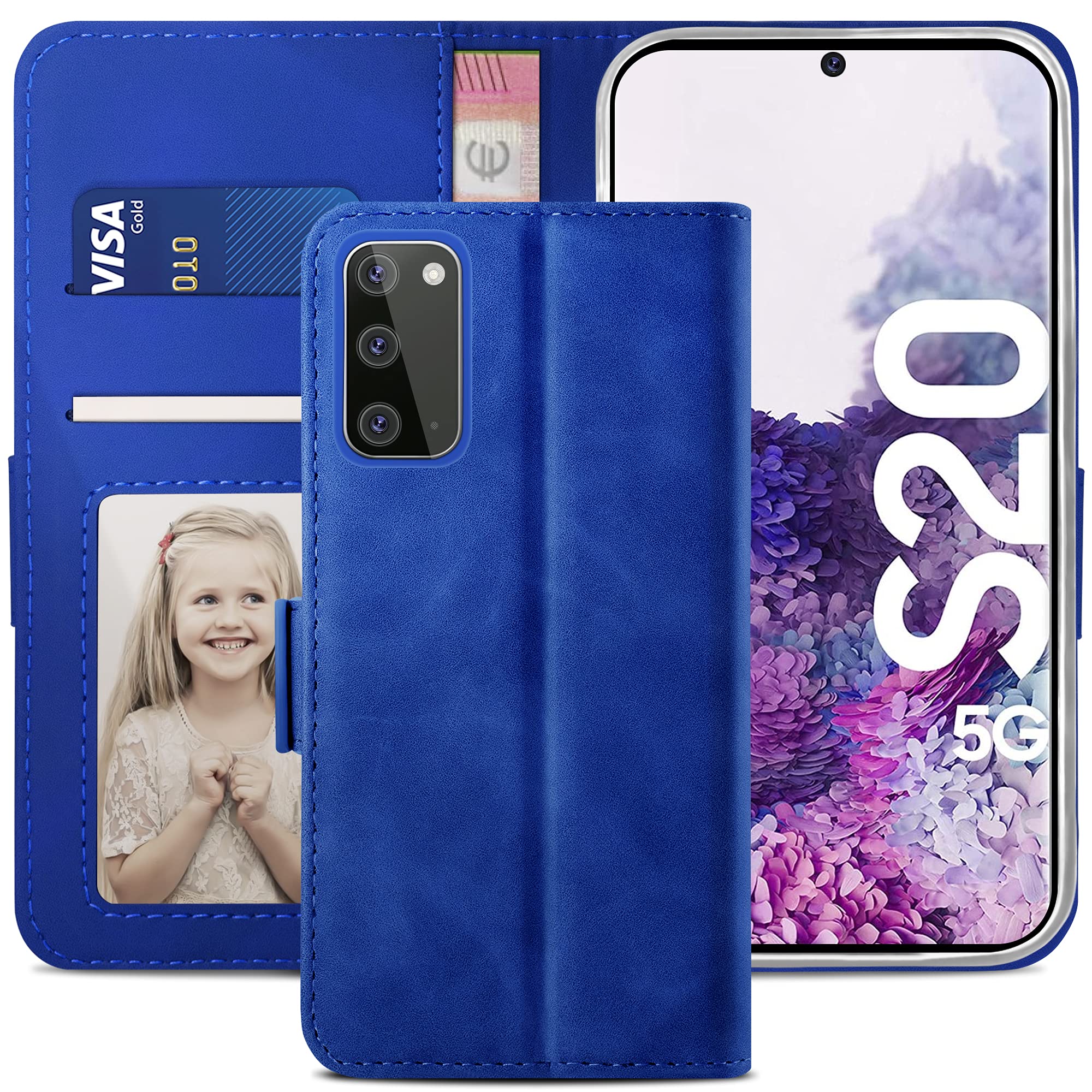 YATWIN Compatible with Samsung Galaxy S20 Case, Flip Wallet Leather Case with Card Slot and Shockproof Function Kickstand Phone Cases Cover for Samsung S20 4G/5G - Royal Blue