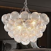 Longree Bubble Glass Ball Chandelier Brushed Nickel Light Fixture Swirled Clear Globe Blown Glass Chandeliers 20" Dia Cluster