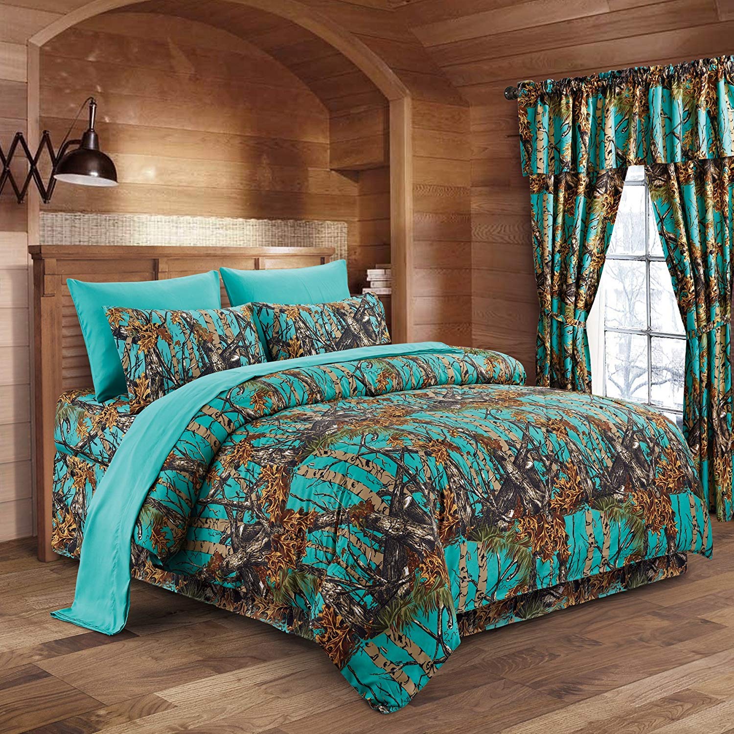 Best Woods Teal Camouflage Queen 8 Piece Bedding Set