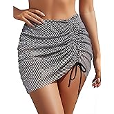 Blooming Jelly High Waisted Swim Skirt Tummy Control Swim Bottoms Mesh Ruched Drawsting Bathing Suit