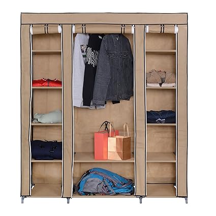 Mari Home Roston Beige Triple Canvas Wardrobe Metal Framed